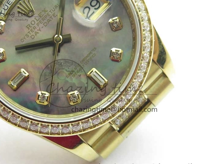0503 Day-Date 36mm 128235 YG Crystal BP Best Edition Gray MOP Crystal Marker Dial on YG President Bracelet A MultiPurpose 2675